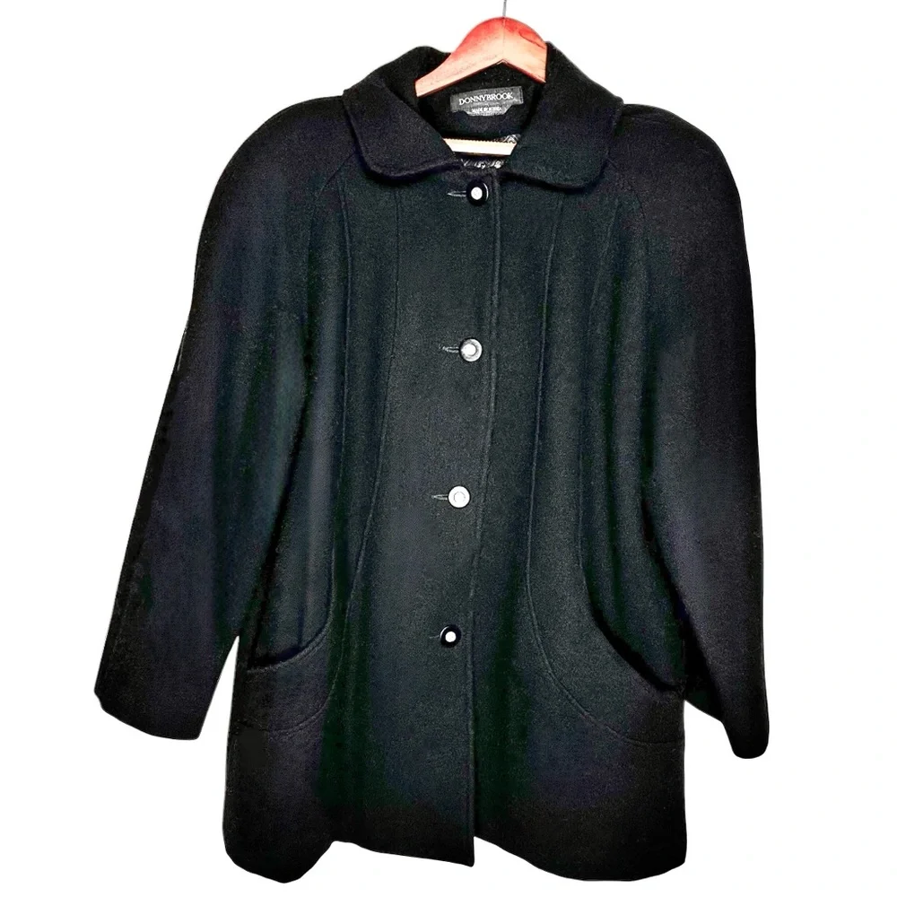 VINTAGE 100% Wool Mid-Length Coat Black Women's Sz XL Donny Brook Made In Russia